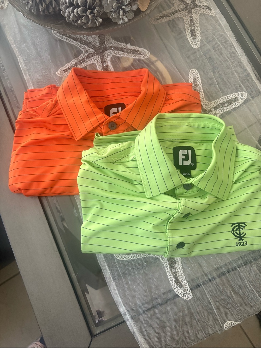 FootJoy FJ Striped Golf Polo - Lime Green (and Orange) set for 2